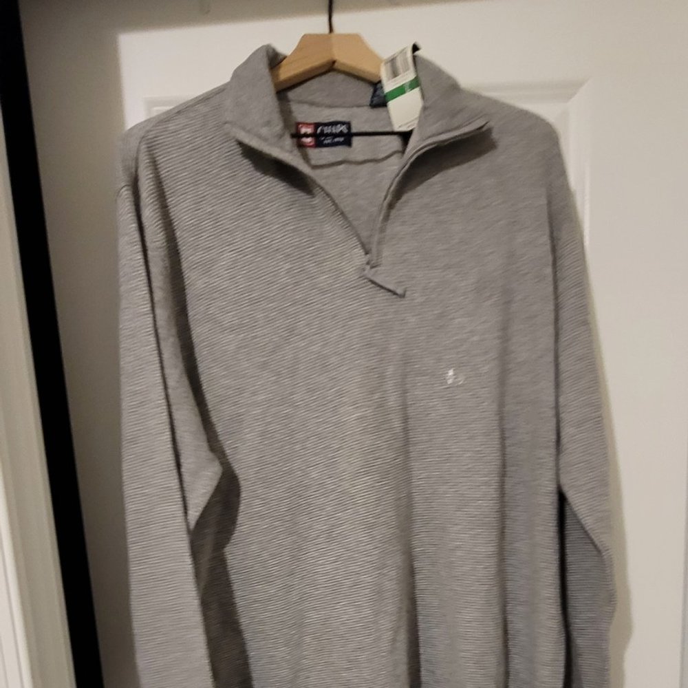 NEW Chaps Pullover Top Half-Zippered Gray 100% Cotton L Large
